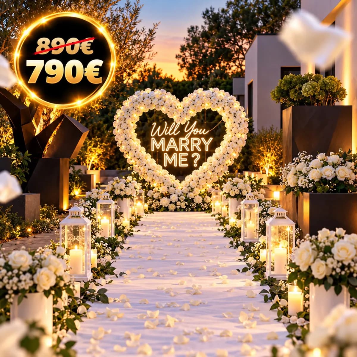 Cœur Blanc — décor pour une demande en mariage