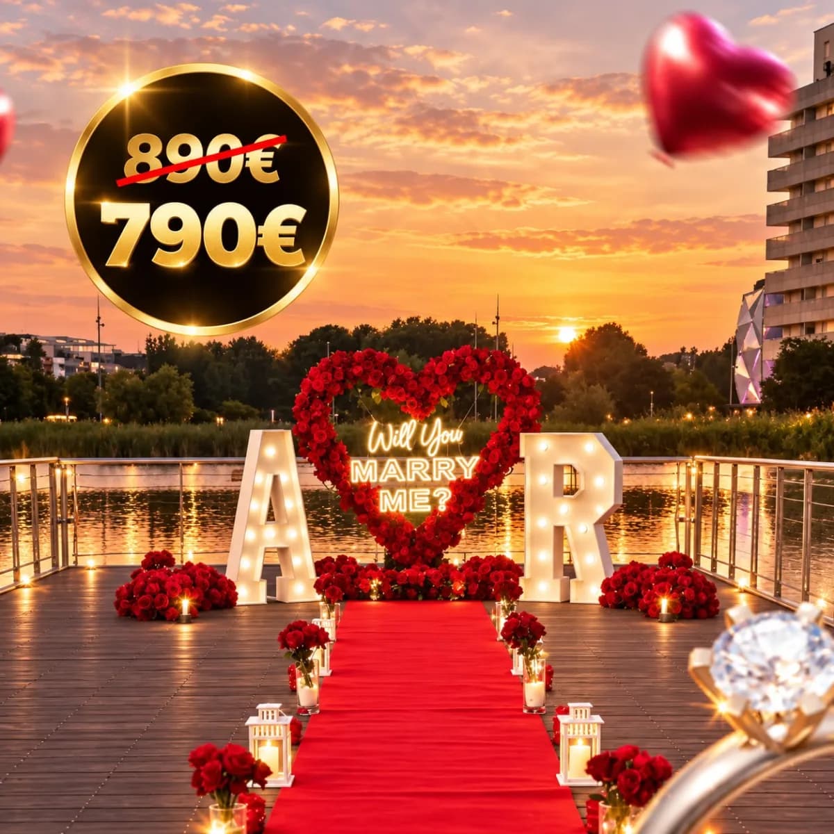 Cœur Initiales — décor pour une demande en mariage