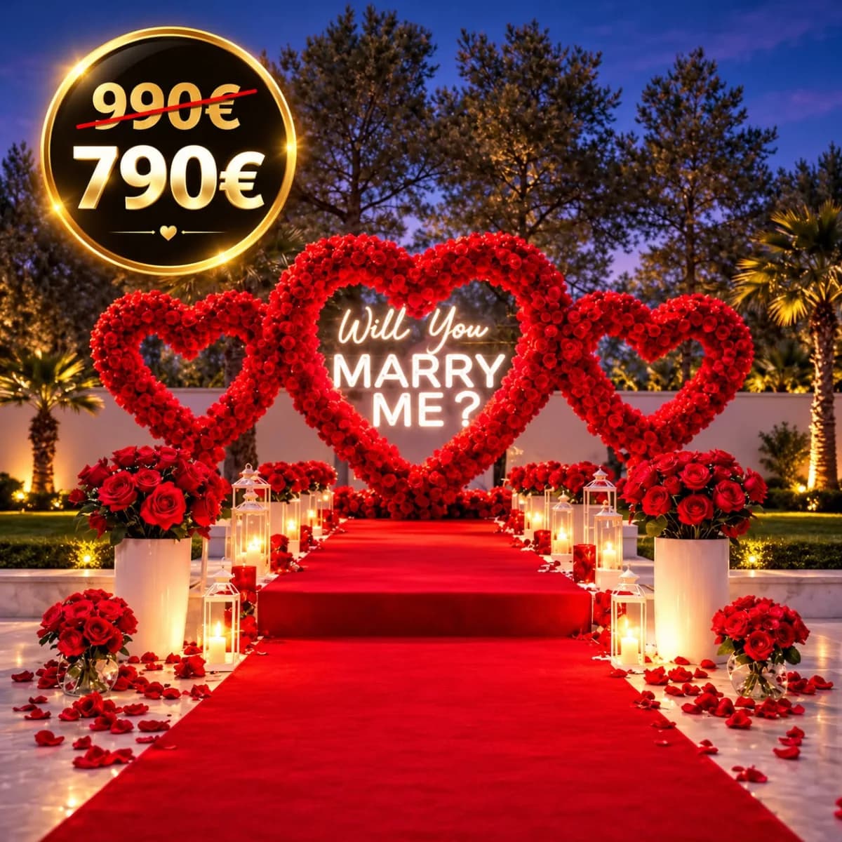 Triple Cœur — décor pour une demande en mariage